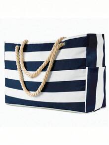 Beach Bags For Women Large Waterproof Beach Tote Bag Canvas Shoulder Bag Swim Pool Bag Casual Stripe Design Tote Bag Travel Essential Vacation - 彩色 - 查看 12