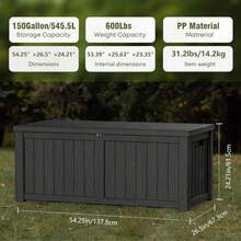 270 Gallon Resin Deck Box, Waterproof Outdoor Storage Box, Lockable Patio Furniture, Garden Tools, Pool Accessories,-Resistant All Weather Use, Black VCLN - Black - View 9
