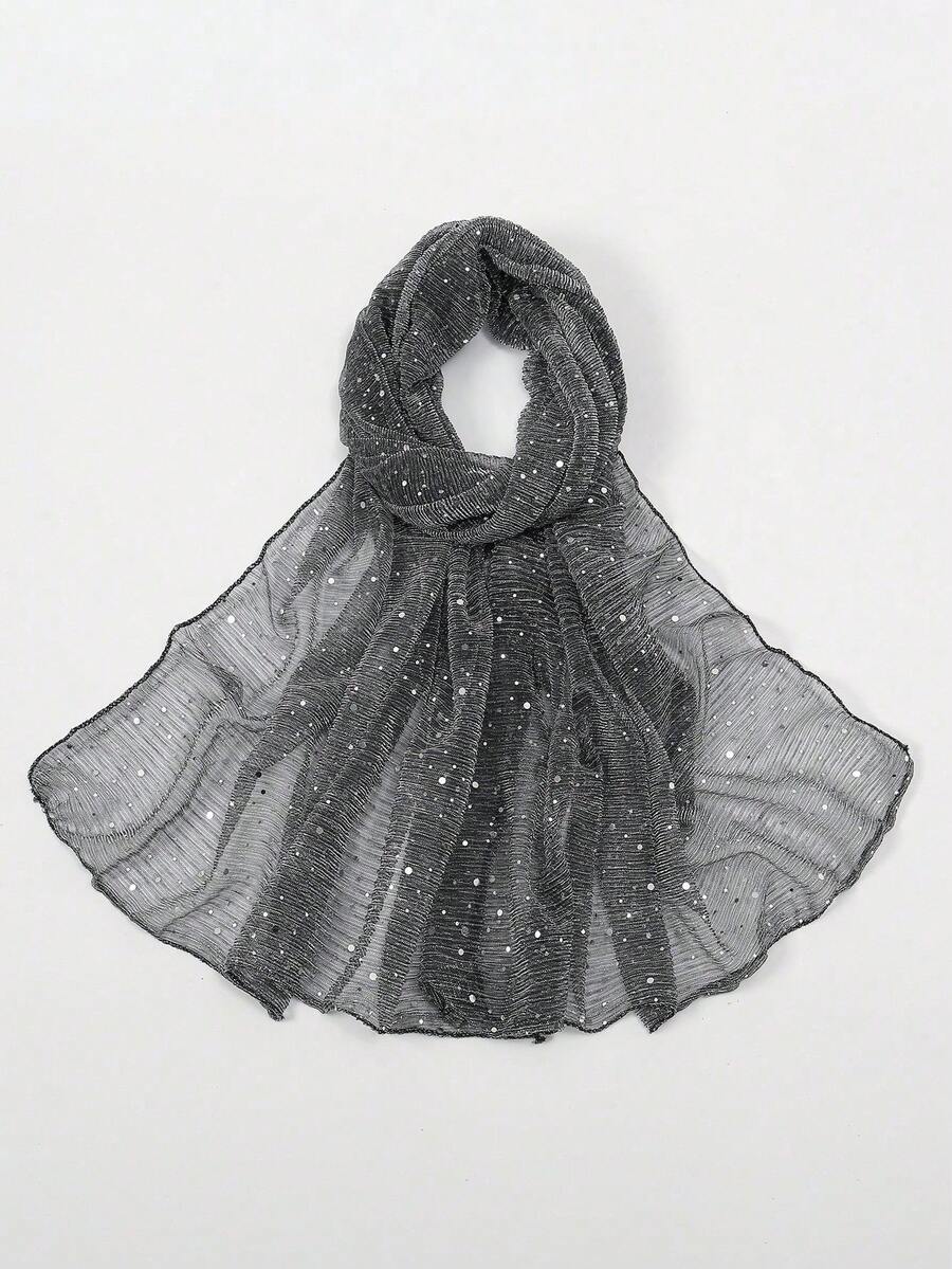1pc Women's Lightweight Solid Color Sequin Scarf Headwrap Middle Eastern Style Decorative Shawl Sun Protection Wrap Suitable For Daily Use