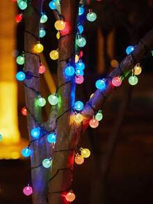 Outdoor Solar Crystal Ball Light String, 20/50/100 LED, IP65 Waterproof Fairy Tale Light, 8 Modes, Automatic On/Off, Suitable For Garden, Courtyard, Party, Wedding, Party, Christmas, Halloween, Holiday Decoration - Purple/Warm White/White/Color - Solar String Lights - View 12
