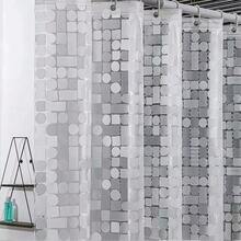 [Modern Minimalist PEVA Waterproof Shower Curtain]Geometric Mosaic Pattern, Breathable Bathroom, Semi-Transparent Flexible Material, Reinforced Plastic Rings - Clear - View 3