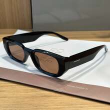 1 paire de lunettes de mode de vacances style de rue personnalisées avec monture ovale noire en PC, rivets et jambes larges vintage pour hommes - Brun - Voir 5
