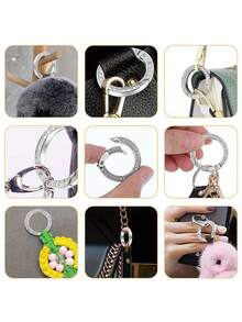Travel Decorative Spring O-Ring Clip, Alloy Trigger Spring Buckle Keychain, Glossy Key Ring, Creative Keychain Decoration, Suitable For Wallet, Handbag, Key Chain And Bag Decoration; Zinc Alloy Rhinestone Spring Ring Open Ring DIY Jewelry Pendant - Multicolor - View 4