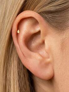 1 pieza Pendientes de botón de plata de ley 925 con forma de gota de agua para mujer, pequeños pendientes de circonita cúbica con espalda plana para cartílago, adecuados para hélix, concha, cartílago, perforación de nariz, joyería exquisita para uso diario, boda y fiesta - Dorado - Ver 4