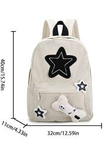 1 pieza Mochila casual con decoración de estrella & hueso Y2K, mochila escolar ligera de pana con cremallera, mochila casual de gran capacidad con múltiples bolsillos, adecuada para estudiantes/graduados/jóvenes, adecuada para regreso a la escuela/uso diario/compras/viajes cortos y actividades de ocio al aire libre - Multicolor - Ver 4