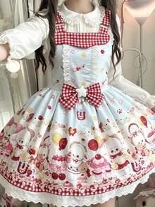 1件裝 Lolita 甜美可愛圍裙洋裝，僅洋裝，Lolita 套裝服飾，秋季 - 淺藍色 - 查看 2