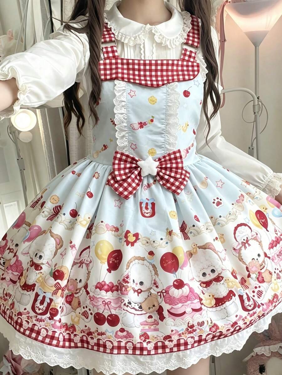 1件裝 Lolita 甜美可愛圍裙洋裝，僅洋裝，Lolita 套裝服飾，秋季