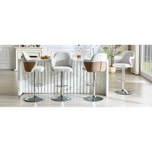 Modern Bar Stool Set (Set Of 2) / High-Quality Linen Bar Stools, -Plated Steel Frame / Easy To Install / High Load Capacity / Suitable For Home Bars And Restaurants - 灰色+棕色 - 查看 2