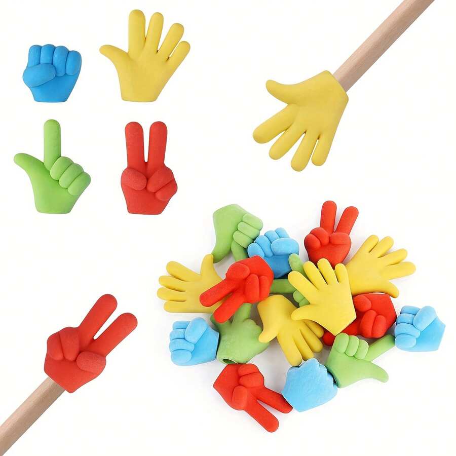 10PCS Rock Paper Scissors Pencil Toppers - Random Color - Rock Paper Scissors Pencil Eraser Caps, Fun Rubber Pencil Caps