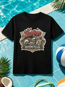 Męska koszulka T-shirt Heritage z grafiką motocyklową. Wysokiej jakości materiał, luźny krój, swobodny, wygodny, z wyrazistym nadrukiem. - Czarne - Zobacz 2