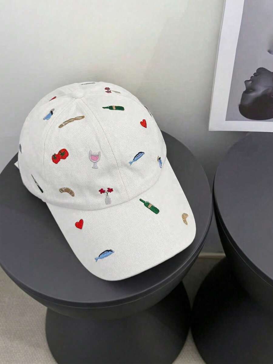 1件中性款 Y2K 風格刺繡花朵卡通魚玫瑰棒球帽,戶外日常通勤極簡 Y2K 棒球帽,青少年時尚遮陽帽 - 白色 - 查看 1