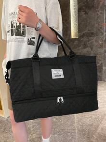 2件/組大容量旅行托特包，尿布包，乾濕分離健身包，週末過夜肩背包，醫院必備媽媽包 - 黑色 - 查看 8