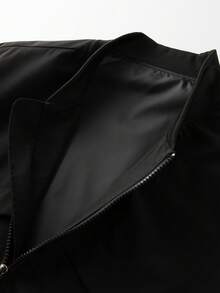 Herren-Fliegerjacke, klare Linien, glatter Reißverschluss, elastische Bündchen und Saum, amerikanischer Vintage-Street-Casual-Stil, geeignet für Bürokleidung und leicht zu kombinieren - Schwarz - Übersicht 4