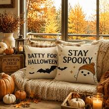 4 Stücke Halloween Kissenbezüge, Cartoon Geister Muster quadratische Kissenbezüge für Sofa, Couch, Schlafzimmer – festliche Herbst Dekoration für Zuhause - Verschiedenfarbig - Übersicht 10