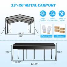 13x20 FT Metal Carport,Garage With Upgraded Triangle Reinforced Frame&4 Poles,Galvanized Steel Hardtop Roof,Heavy-Duty All-Weather Shelter For Car,Truck,Boat,Outdoor Storage-XY347578 - Multicolor - View 2