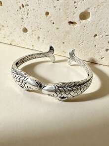 Creative Fashion Personalized Lucky Fish Silver Bracelets Pisces Double Fish Retro Animal Opening Bangles Jewelry - Pisces Bracelet - View 4