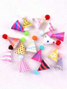 15pcs Random Color Mini Pointed Hats, Plush Ball Party Hats, Cute Pet Costume Accessories, Suitable For Dog Cat Birthday Dress Up, Rabbit Hamster Pet Accessories, Plush Doll Decoration, Pet Photography Props - Multiple Styles - View 5