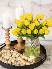 20pcs Artificial Yellow To Pink Gradient Tulip Flowers, Suitable For Home Decor, Valentine's Day Gift, Hotel, Party, Wedding, Tabletop Decoration, Beautiful But Odorless - Yellow - View 6