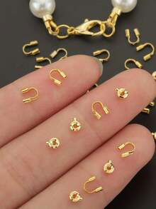 Set Manik Jepit Emas 18K 80-160pcs untuk Pembuatan Perhiasan | Penjepit Pelindung Kawat Berbentuk U, Tutup Ujung Manik Logam, Liontin Jepit, Cocok untuk Ditambahkan ke Ujung Gelang dan Kalung - MultiWarna - View 4