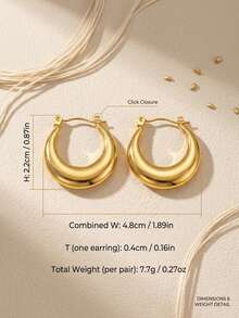 1 Paar böhmische französische minimalistische koreanische Stil Premium elegante 316 Edelstahl hochglanzpolierte glänzende goldene dicke massive C-förmige Mondsichel Ohrringe mit Federverschluss, 2,2 cm Höhe, 0,4 cm Dicke, geeignet für Schulanfang, Campus, Pendeln, Picknick, Strand, Urlaub, Valentinstag, Jahrestag, Geburtstagsgeschenk, vielseitig für den Alltag - Verschiedenfarbig - Übersicht 3