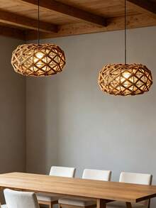 1pc Bohemian Vintage Jute Rope Woven Metal Lampshade, Round Retro Hanging Lantern Lampshade, Room Decor Lighting Accessory, Suitable For Pendant Light/Table Lamp/Ceiling Light/Outdoor Garden Decor/Home Decor Living Room/Bedroom Light, Halloween Lighting, Christmas Holiday Party Decoration - Iron Frame Hemp Rope - View 2