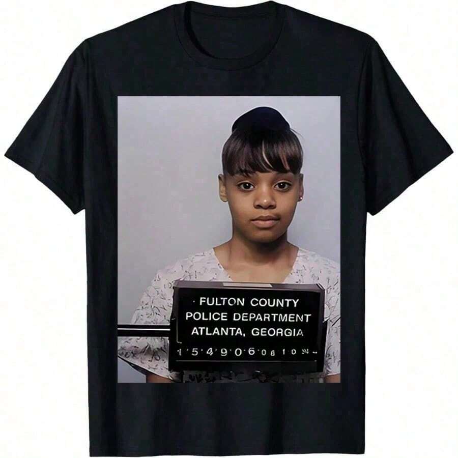 1 unidad Camiseta estampada casual, cuello redondo, manga corta,% algodón, holgada para mujer, estampada de verano con absorción de humedad, para aire libre. - Negro - Ver 1