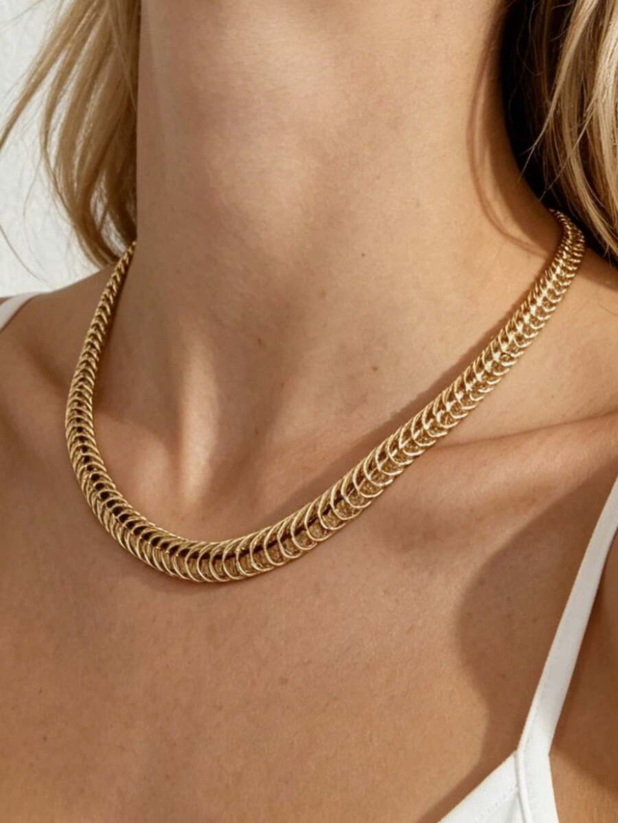 1pc/Minimalist Cold Style Metal Wide Spiral Snake Bone Adjustable Choker Necklace Suitable For Women's Workplace Commute Evening Wear Jewelry Gift