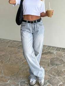 Quần jeans nữ dáng suông rộng rãi kiểu boyfriend, phong cách thường ngày, thích hợp cho mùa xuân. - Rửa nhẹ - Xem 2