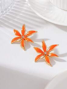 1 Pair Fashion Minimalist Floral Oil Drop Earrings For Women Daily Wear - Orange - View 2