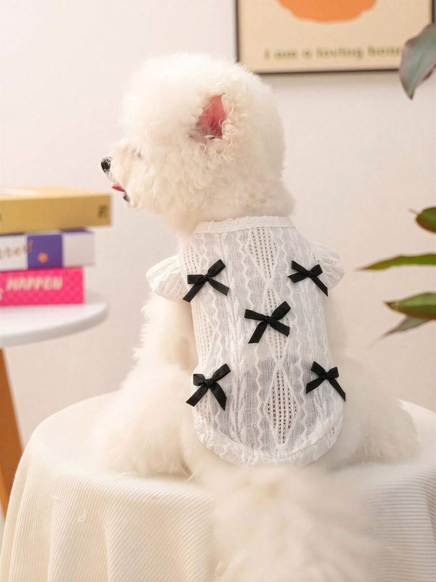 Breathable Pet Dress With Cute 3D Bowknot Decoration, For Cats And Small Dogs - White - View 1