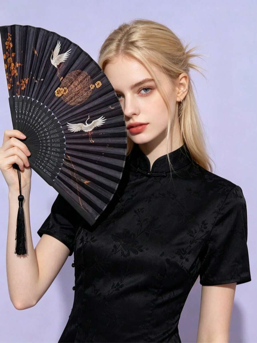 1件復古流蘇摺扇 中式經典摺扇 漢服旗袍配件扇 舞蹈表演扇 婚禮伴娘扇 家居裝飾扇 便攜手持扇 - N - 查看 1