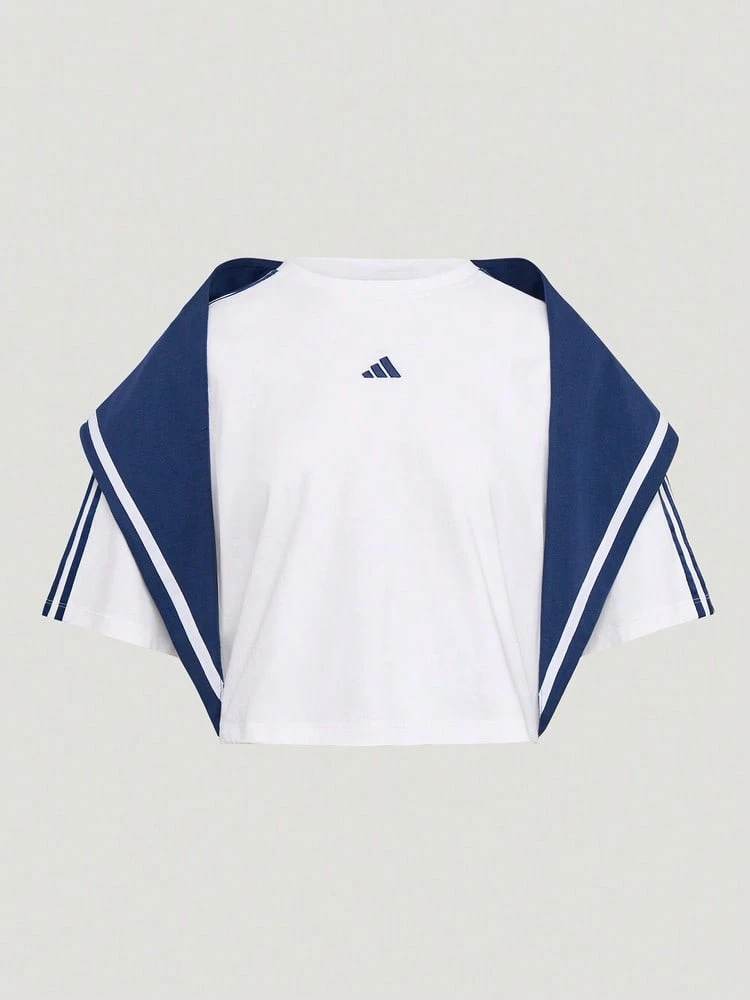 Adidas Women's DCE BOX TEE Polo Shirt, Knitted Collar Short Sleeve TKZ4182 - Blue and White - View 1