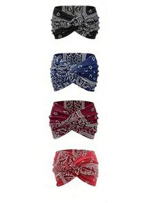 1pc/3pcs/4pcs Plus Size Girls Bohemian Style Printed Pattern Sports Headband, Elastic Cross Print Hairband Outdoor Activity Girls Headscarf Fashion Hair Accessory Summer Vacation - Multicolor - View 9