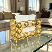 Luxury Rectangular Gold Spherical Napkin Holder, Hollow Base, Modern Metal Tissue Box, 3D Sphere Decoration And Spherical Feet, Decorative Tabletop Napkin Storage Rack, Suitable For Kitchen, Restaurant, Coffee Bar, Home Decor - View 7