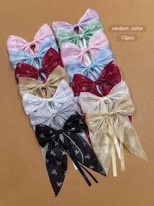 10pcs Random Color Bow Hair Clips Sweet Style Hair Accessories Suitable For Daily Use - Multicolor - View 7