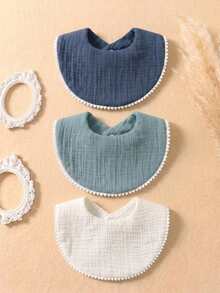 3PCS Summer Snowball Edge Cute Baby Bibs, Newborn Snap Button Ruffle Bibs, Baby Feeding Outfit Bibs, Drool Cloth Set, Suitable For Daily Use In All Seasons - Multicolor - View 8