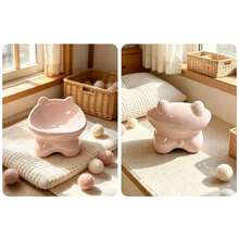Taça de Cerâmica para Gato com Orelhas de Gato, Taça de Comida para Animais de Estimação com Pé Alto, Proteção do Pescoço e Borda Inclinada, Universal para Gatos e Cães, Taça de Cerâmica para Comida de Gato, Taça para Petiscos, Taça para Água, Fácil de Limpar e Higiénica - 150ml - Ver 11
