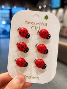 10pcs Cute Red Ladybug Hair Clips, Creative Fun Cartoon Mini Hair Clips, Girls' Hair Accessories - Multicolor - View 7