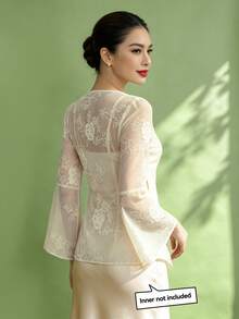 1pc Women Long Sleeve Buttoned Blouse, Summer - Champagne - View 5