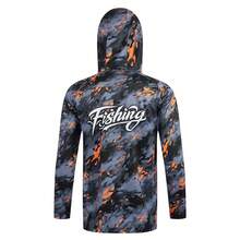 Men's Black & Orange Camo Hooded Fishing Shirt With Face Mask, Long Sleeve Sun Protection Top Sports Fall - Black - View 2