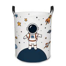 1個可愛太空人太空洗衣籃 卡通火箭行星星星印花 可折疊收納桶 附手柄 玩具衣物收納盒 臥室嬰兒房裝飾 可折疊收納桶 - 白色 - 查看 1
