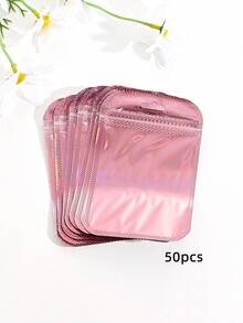 50pcs Fashionable Shiny Pink Long Laser Gift Bags, Reusable Jewelry Pouches, Party & Holiday Gift Packaging - Packaging Bag - View 24