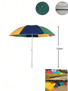 Rainbow Patchwork Beach Umbrella, Waterproof UV Protection Polyester Canopy, Windproof 8-Rib Adjustable Steel Pole, Portable Sun Parasol For Beach Pool Patio Garden, Perfect For Travelers, Family Picnic & Summer Outdoor Lovers - A - View 9