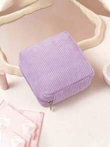 Sanitary Napkin Storage Bag, Fine Striped Corduroy Multi-Functional Portable Storage Pouch, Cosmetic Lipstick Bag, Large Capacity Can Store Sanitary Napkins, Coins, Cosmetics, Women's Essentials - Multicolor - View 12
