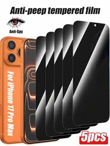5pcs - High-Grade Privacy Screen Protector Glass, 9H Hardness Anti-Scratch, Rounded Corners For Comfortable Fit, Dust-Proof Design, Privacy Protection, Suitable For Daily Use, Professional Office And Home, Compatible With IPhone 17e/17 ProMax/17 Pro/17 Air/16 ProMax/16 Pro/16/15 ProMax/15 Pro/15/14 ProMax/14 Pro/14/13/12/11 And More - Black - View 2