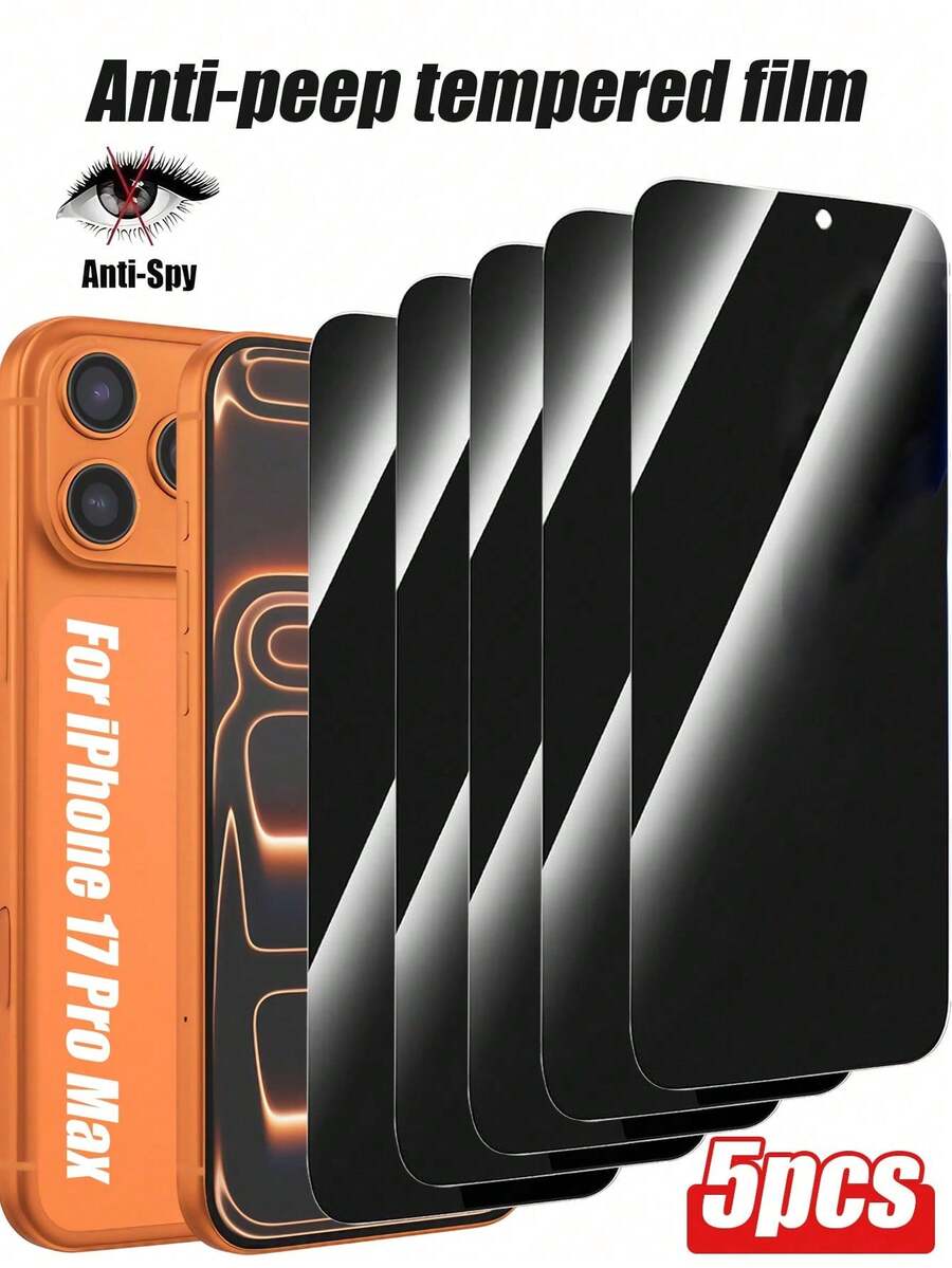 5pcs - High-Grade Privacy Screen Protector Glass, 9H Hardness Anti-Scratch, Rounded Corners For Comfortable Fit, Dust-Proof Design, Privacy Protection, Suitable For Daily Use, Professional Office And Home, Compatible With IPhone 17e/17 ProMax/17 Pro/17 Air/16 ProMax/16 Pro/16/15 ProMax/15 Pro/15/14 ProMax/14 Pro/14/13/12/11 And More