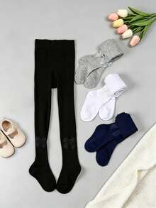 4 Pairs Baby Girls Solid Color Plain Minimalist Leggings Tights, Elastic Comfortable, Versatile Leggings For Young Girls Suitable For Daily Wear - Multicolor - View 4