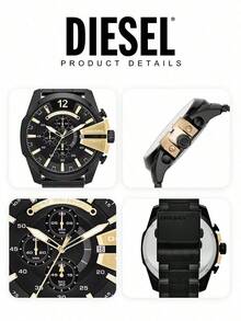 Bold Oversized Dial Quartz Timepiece Wide Metal Strap Streetwear Travel Anniversary Gift For Him DIESEL DZ4338 - Black - View 6