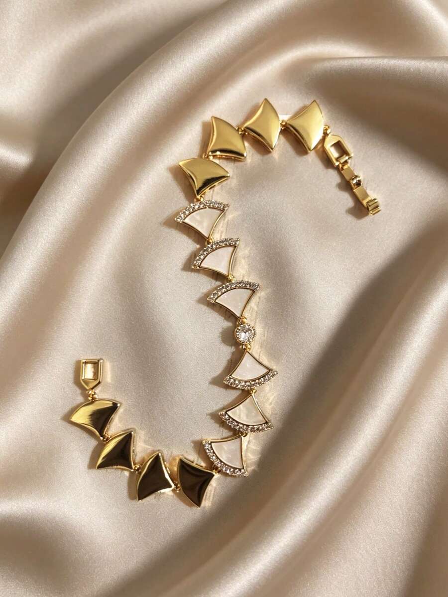 1 pieza Elegante pulsera de tenis minimalista con forma de concha, adecuada para uso diario, vacaciones, días festivos y fiestas de mujeres - Dorado - Ver 1