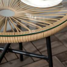 Bistro Table, Round Garden Table, Rattan Side Table, For Terrace, Balcony, Black And Beige, 50 X 50 X 50 Cm - Beige - View 3